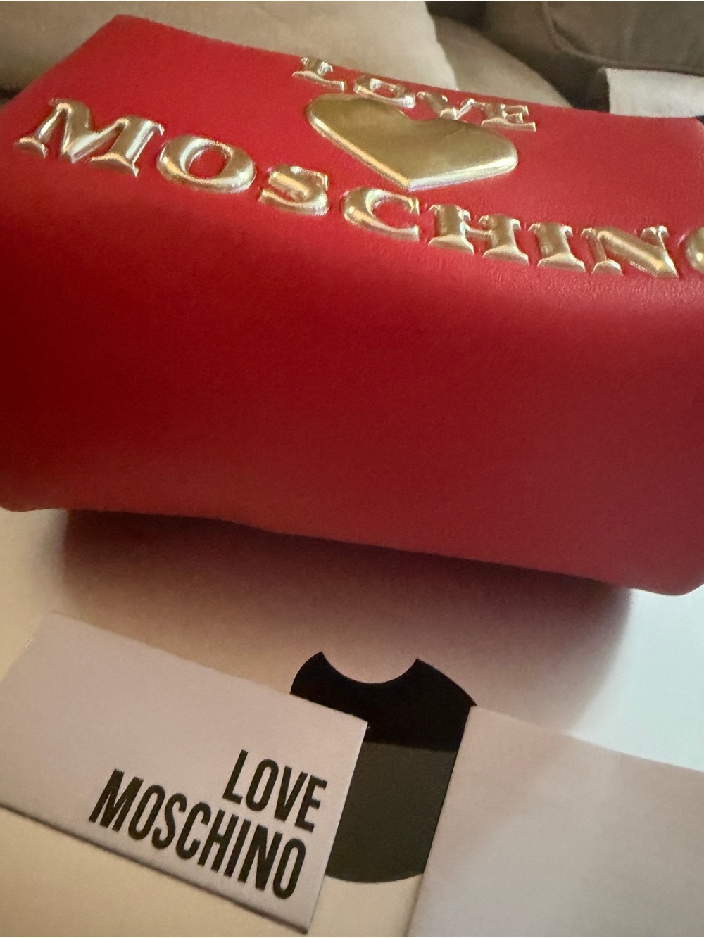 Moschino Red Cosmetic Pouch with Gold Heart and Logo - Picture 2 of 5
